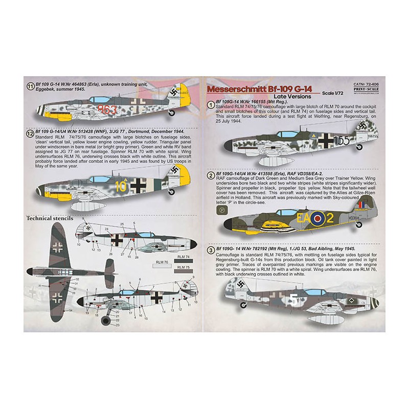 Décal Messerschmitt Bf-10G-14 Late1. Bf-109G-14 W.Nr 166155 (Mtt Reg.)