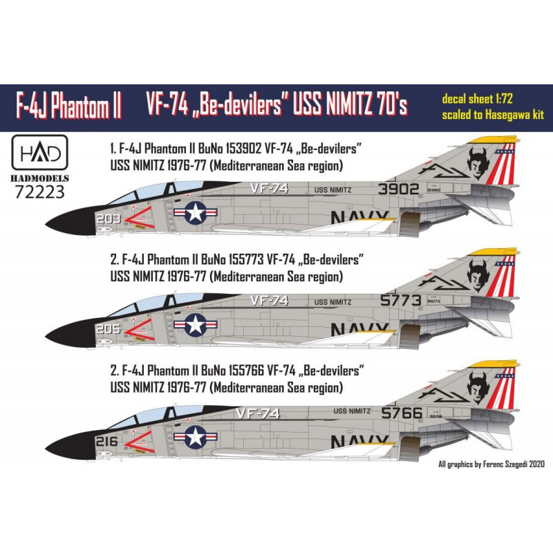 Décal McDonnell F-4J Phantom VF 74 Be-Devilers USS NIMITZ 70's part 1