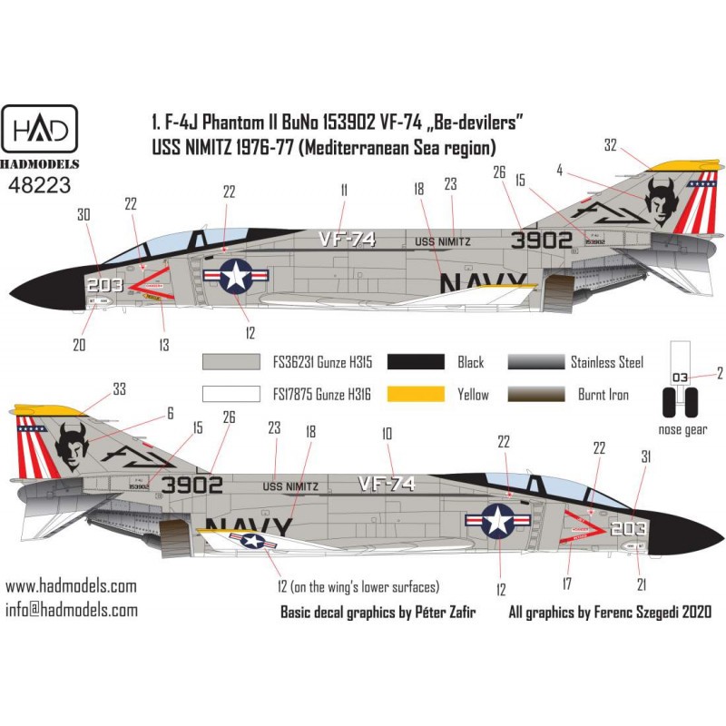 Décal McDonnell F-4J Phantom VF 74 Be-Devilers USS NIMITZ 70's partie 1