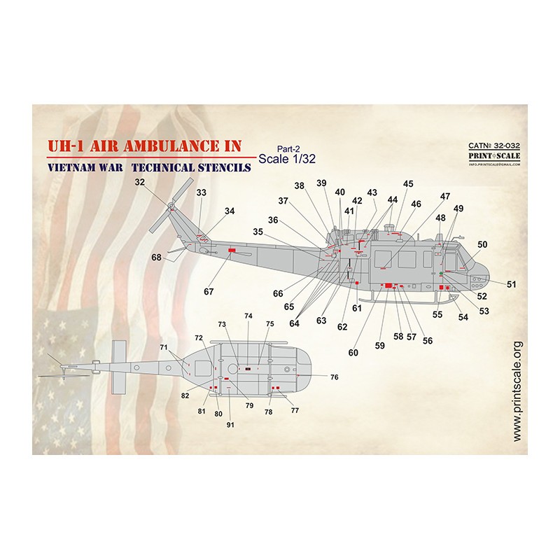 Décal Ambulance aérienne Bell UH-1 pendant la guerre du Vietnam. Pochoirs techniques