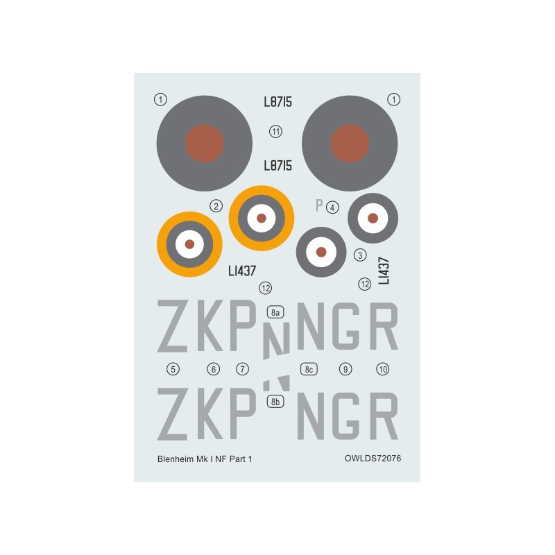Décal Bristol Blenheim Mk.I NF Partie I NGoR (Cunningham) ou ZKoP
