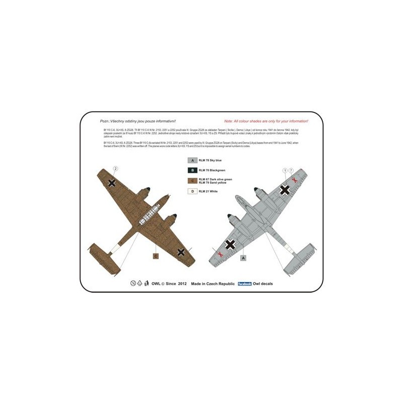 Décal Messerschmitt Bf-110C-6 tropical avec chasseur de jour MK 101