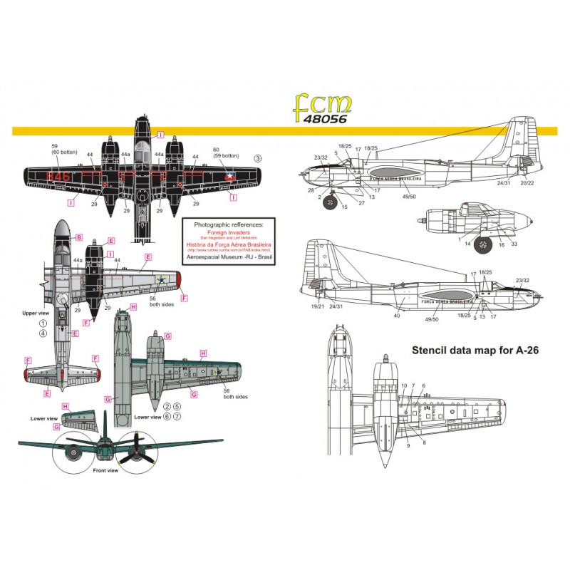 Décal Envahisseurs Douglas A-26B/A-26C. Armée de l'air brésilienne et chilienne