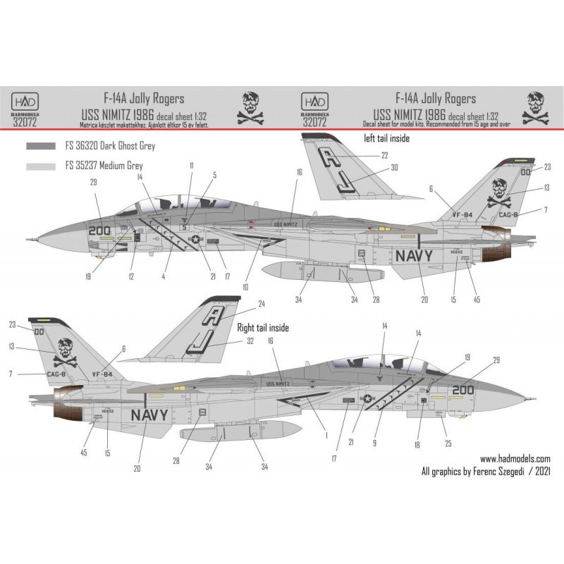 Décal Grumman F-14A Jolly Rogers faible visibilité USS NIMITZ