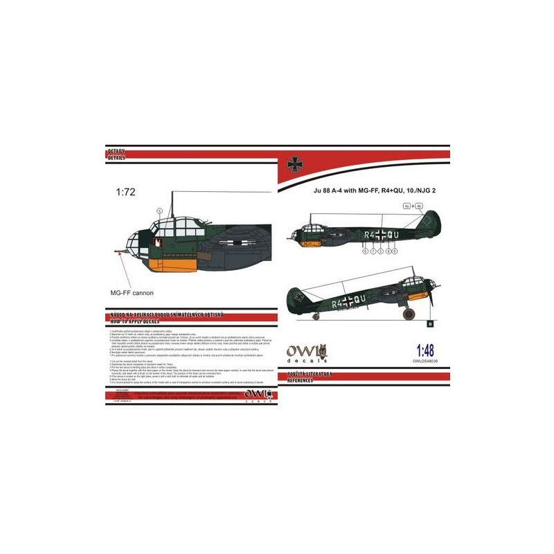 Décal Junkers Ju-88A-4 avec canon MGFF (R4+QU NJG 2)