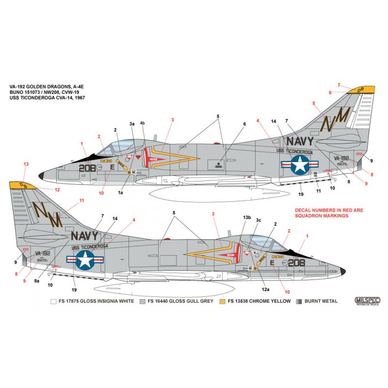 Décal Douglas A-4E Skyhawk VA-192 GOLDEN DRAGONS 1967