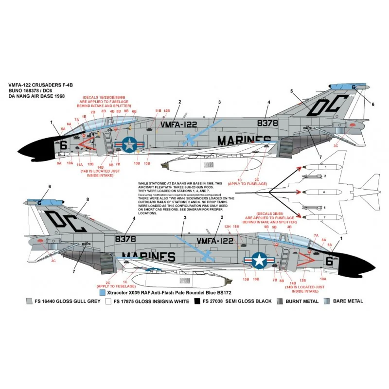 Décal McDonnell F-4B Phantom VMFA-122 CROISÉS 1968