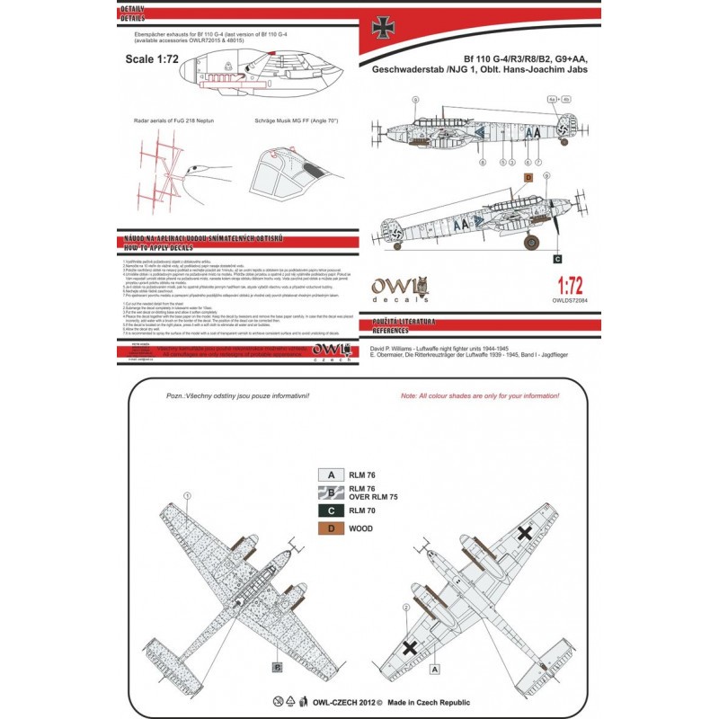 Décal Messerschmitt Bf-110G-4 G9+AA (coups HJ)