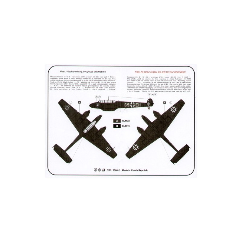 Décal Messerschmitt Bf-110C-6 G9+EH 1/NJG 1