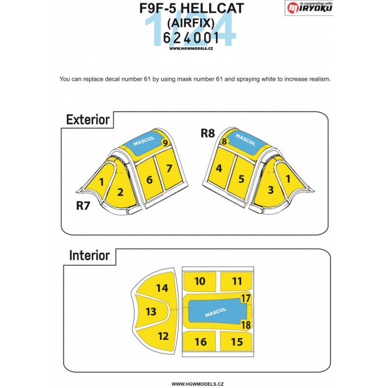 Grumman F6F-5 HELLCAT - MASQUES Motifs de masquage HGW double face