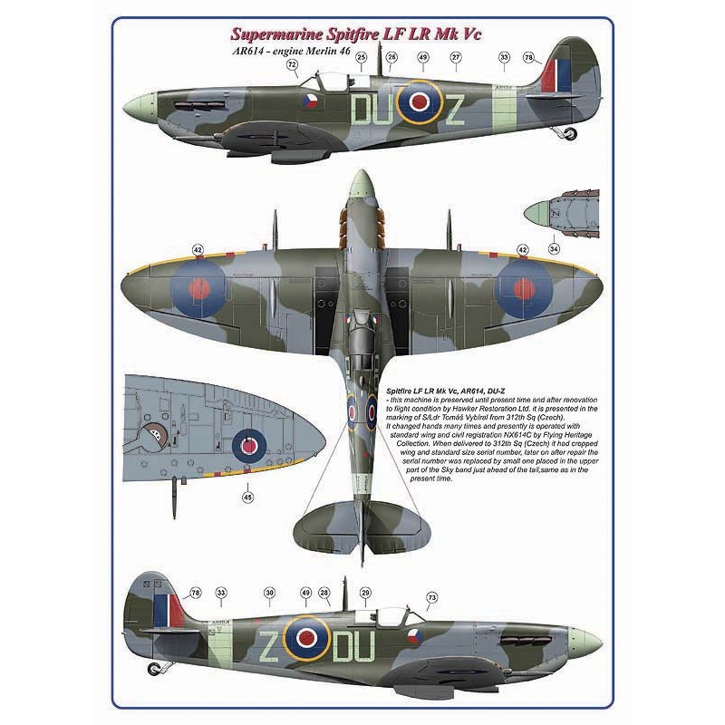 312 Squadron RAF, version décalque Partie VI/3 : Supermarine Spitfire LF LR Mk.Vc, AR614, DUoZ-2x + Spitfire LF Mk.IXe, TE523, E