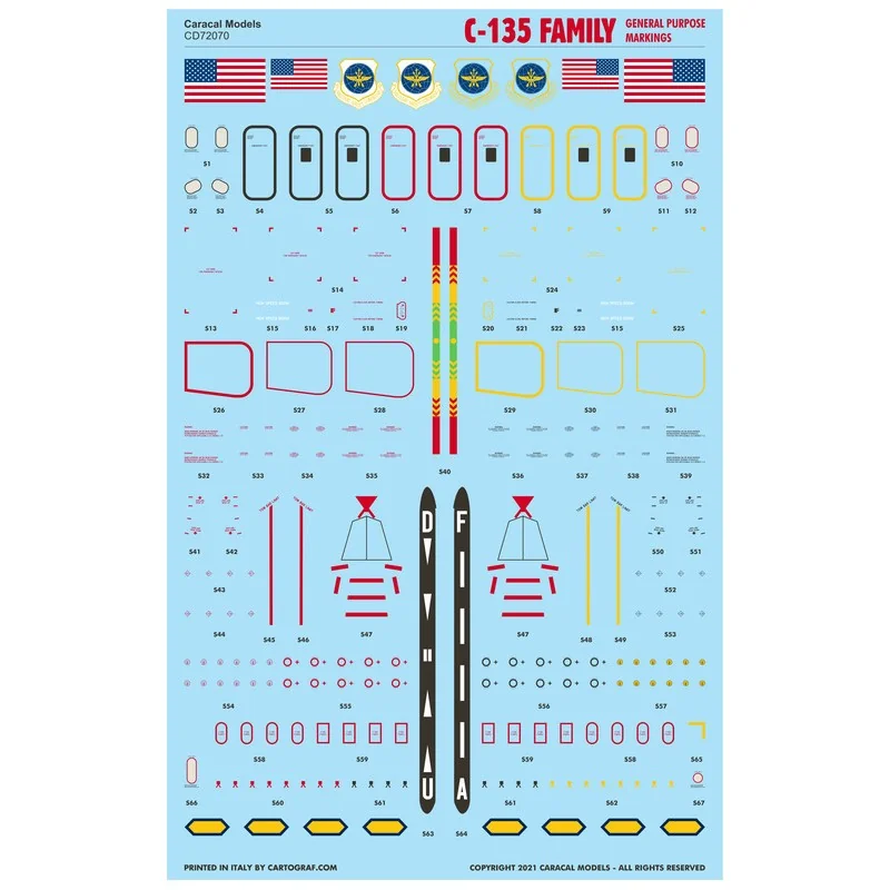 Marquages généraux de la famille C-135 Une feuille complète à l'échelle 1/72 pour les marquages généraux (insignes nationaux, po