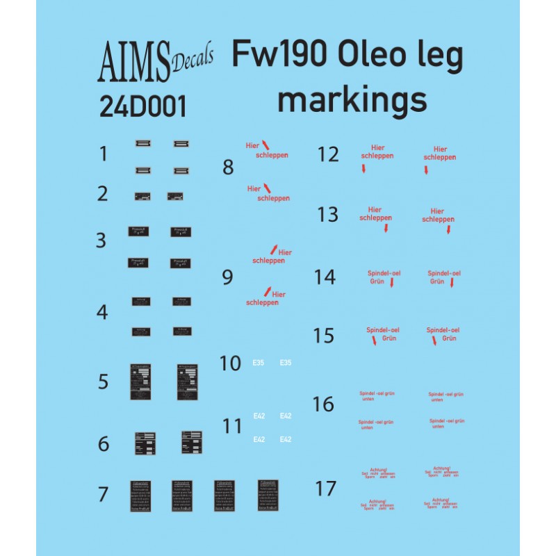 Focke-Wulf Fw-190A-5/Fw-190A-6 Pochoirs de jambe Oleo (conçus pour être utilisés avec les kits Airfix)