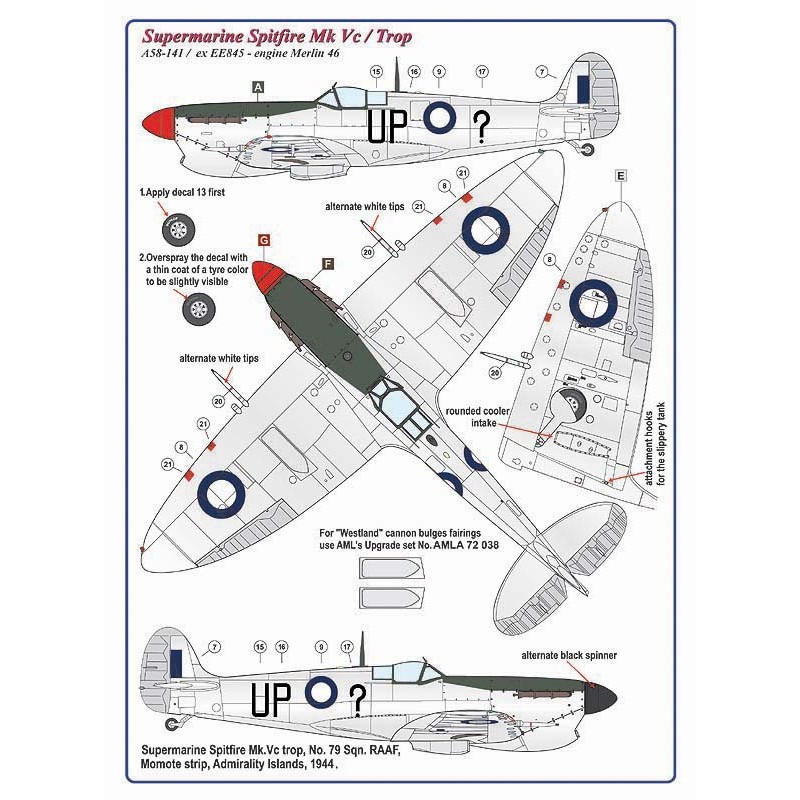 Supermarine Spitfire Mk.V / Trop, / 2 versions de décalcomanies impressions numériques