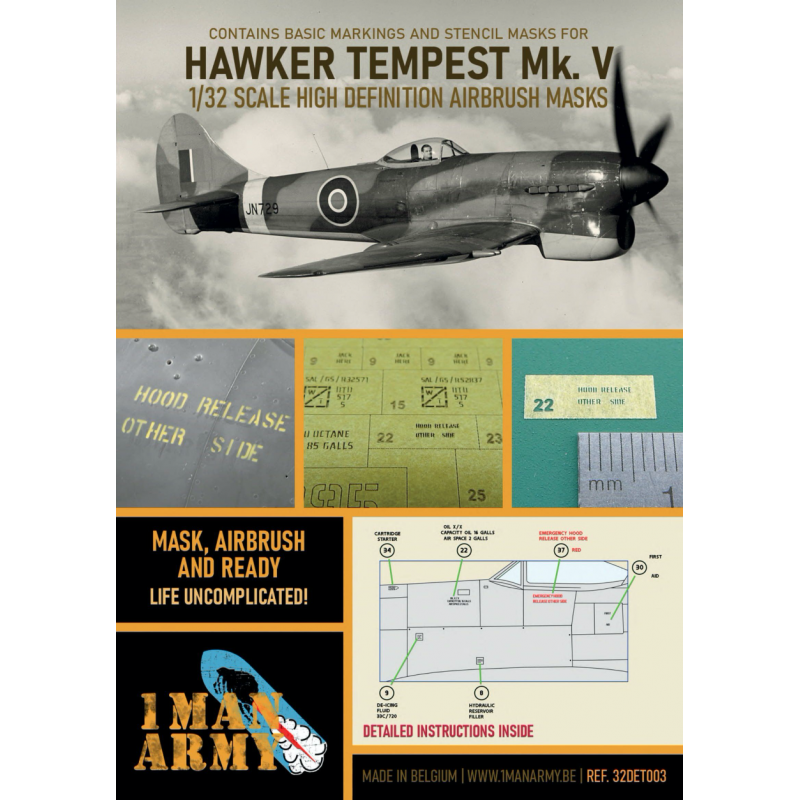 Hawker Tempest Mk.V RAF1 pochoir haute définition et masques de peinture d'insignes nationaux (conçus pour être utilisés avec le