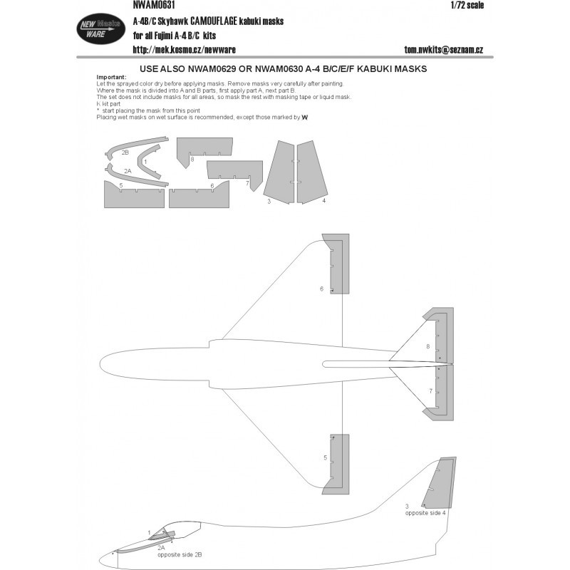 Masques kabuki Douglas A-4B/A-4C/A-4E/A-4F Skyhawk CAMOUFLAGE (conçus pour être utilisés avec les kits Fujimi et Hobby 2000) (an