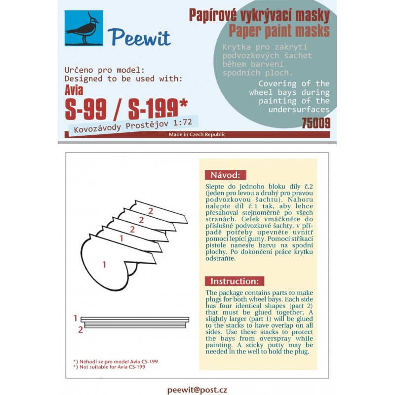 Avia S-99 / S-199 (conçu pour être utilisé avec les kits Kovozavody Prostejov) - ne convient pas pour Avia CS-199) Masques de co