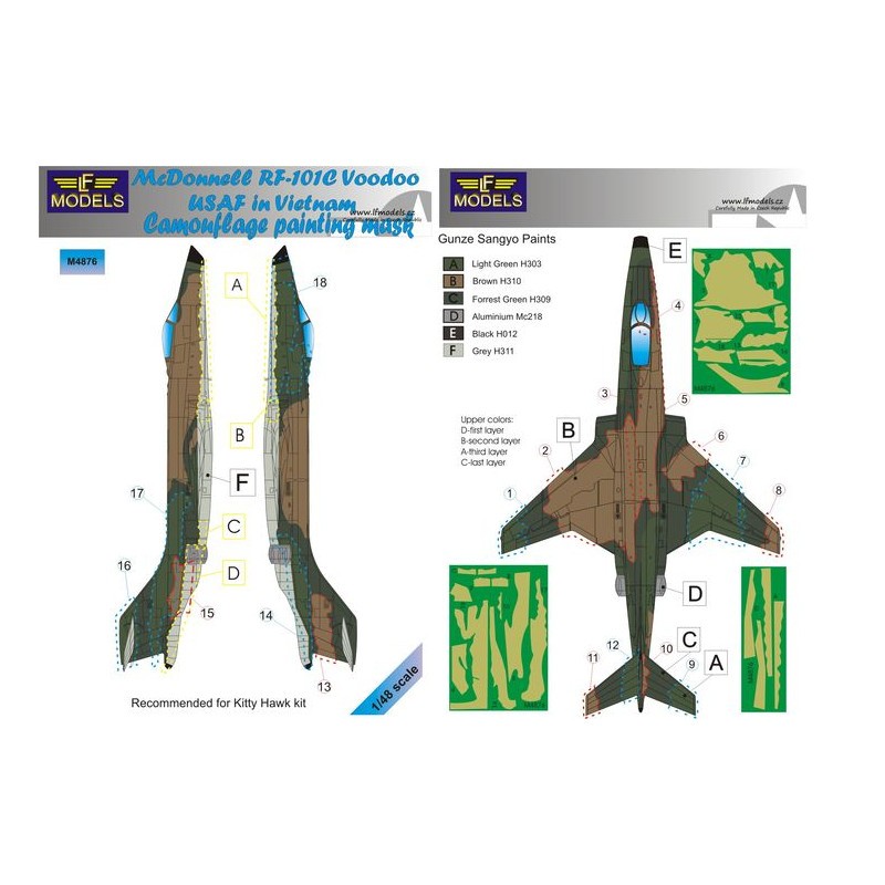 McDonnell RF-101C Voodoo USAF in Vietnam masque de peinture à motif camouflage (conçu pour être utilisé avec les kits Kitty Hawk