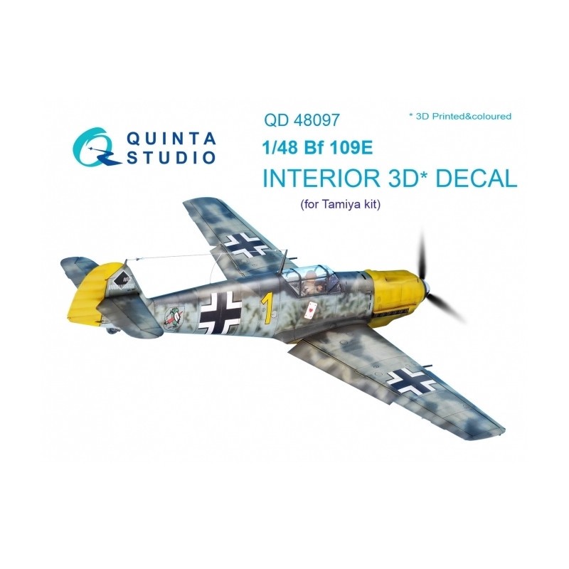 Décalcomanie Messerschmitt Bf-109E-3/Bf-109E-4 Intérieur coloré et imprimé en 3D sur papier autocollant (conçu pour être utilisé