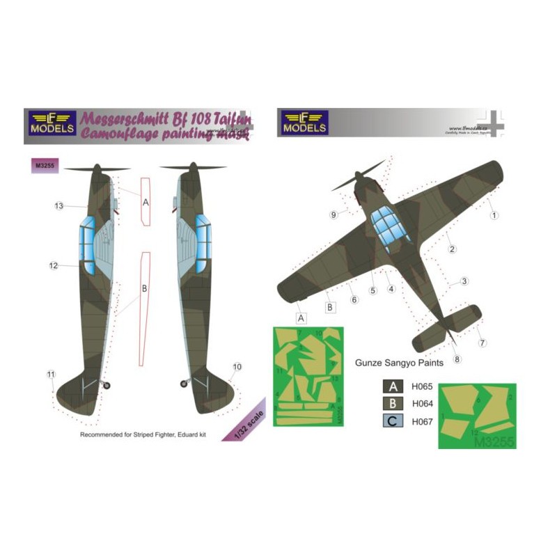 Masques de peinture à motif camouflage Messerschmitt Bf-108 Taifun (conçus pour être utilisés avec les kits Striped Fighter et E