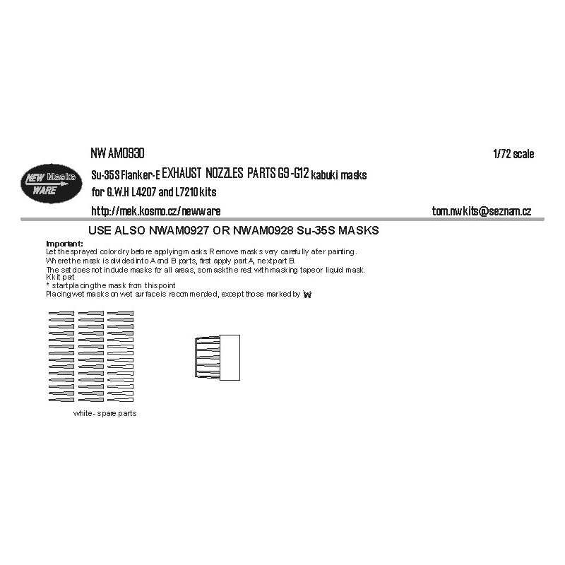 Sukhoi Su-35S Flanker E BUSES D'ÉCHAPPEMENT PIÈCES Masques kabuki G9-G12 (conçus pour être utilisés avec les kits Great Wall Hob