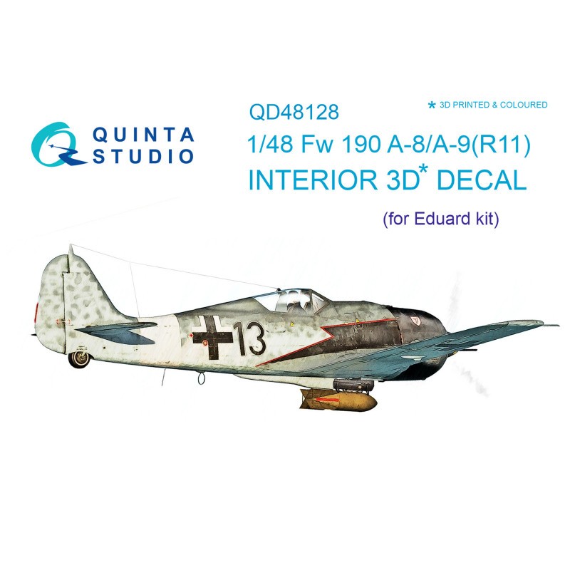 Décalcomanie Focke-Wulf Fw-190A-8/A-9 (R11) Intérieur imprimé en 3D et coloré sur papier autocollant (conçu pour être utilisé av