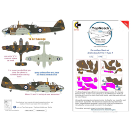 RAF Bristol Beaufort Mk.I Pat. Un masque de peinture à motif camouflage de type 1 (conçu pour être utilisé avec les kits Airfix)