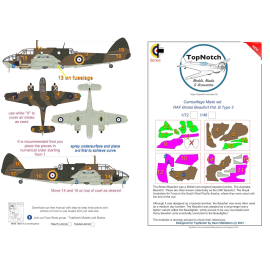 RAF Bristol Beaufort Mk.I Pat. Masques de peinture à motif camouflage B Type 2 (conçus pour être utilisés avec les kits Airfix)