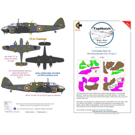 RN Bristol Beaufort Mk.I Pat. Masques de peinture à motif camouflage B Type 2 (conçus pour être utilisés avec les kits Airfix)