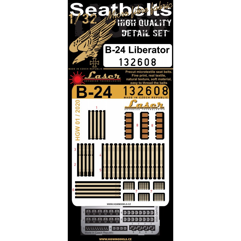 Consolidate B-24D/B-24J Liberator ceintures de sécurité prédécoupées au laser (conçues pour être utilisées avec les kits Hobby B