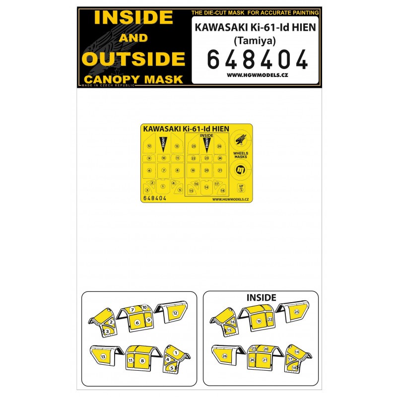 Masque de peinture de canopée Kawasaki Ki-61-Id HIEN (intérieur et extérieur) (conçu pour être utilisé avec les kits Tamiya)