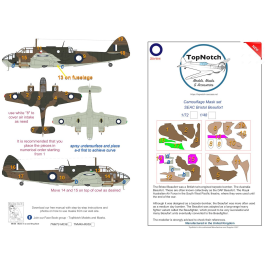 Masques de peinture à motif camouflage SEAC Bristol Beaufort Mk.I (conçus pour être utilisés avec les kits Airfix)