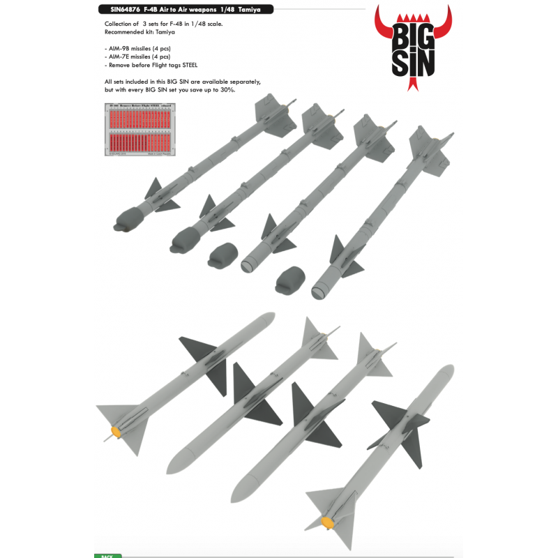 Armes McDonnell F-4B Phantom Air to Air 1/48 (conçues pour être utilisées avec les kits Tamiya)