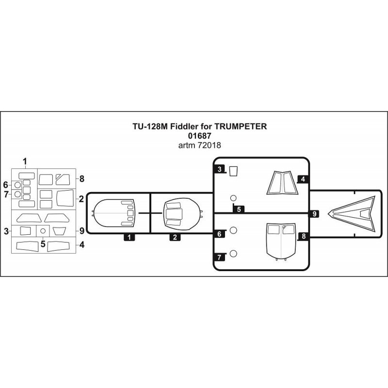 Masque à baldaquin Tupolev Tu-128M Fiddler (conçu pour être utilisé avec les kits Trumpeter TU01687)