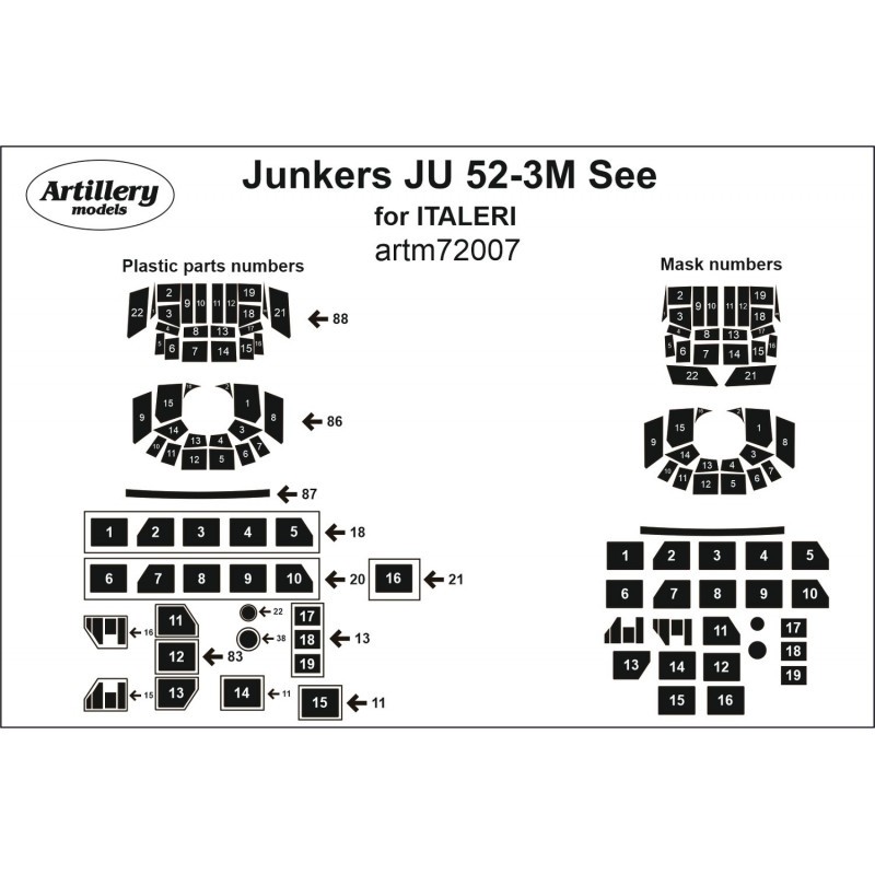 Masques pour Junkers Ju-52/3M See (conçus pour être utilisés avec le kit Italeri)