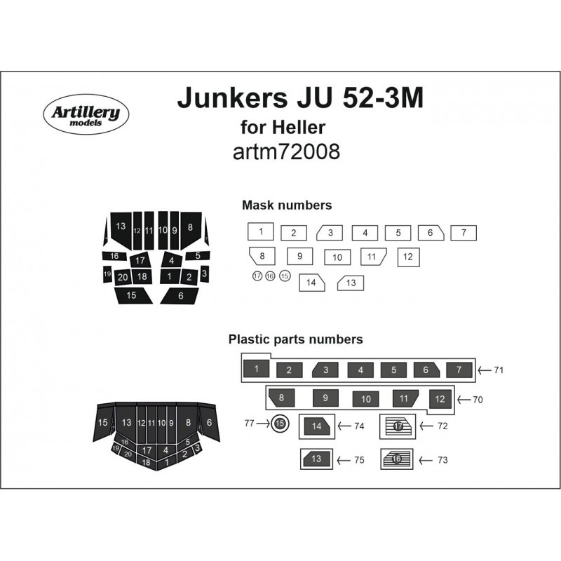 Masques pour Junkers Ju-52/3M See (conçus pour être utilisés avec le kit Heller)