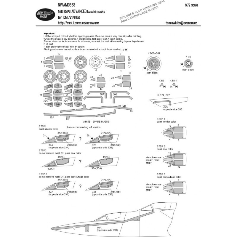 Mikoyan MiG-25PU ADVANCED masques kabuki auvents d'avions