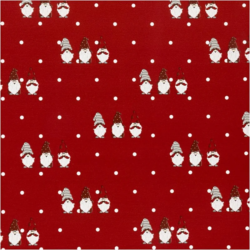 Papier cadeau, rouge, Nain de jardin Noël scandinave, L: 50 cm, 80 gr, 100 m/1 rouleau