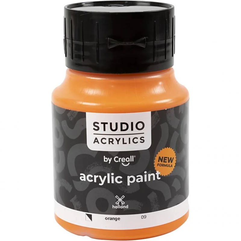 Peinture acrylique Creall Studio, orange (09), semi opaque, 500 ml/ 1 flacon