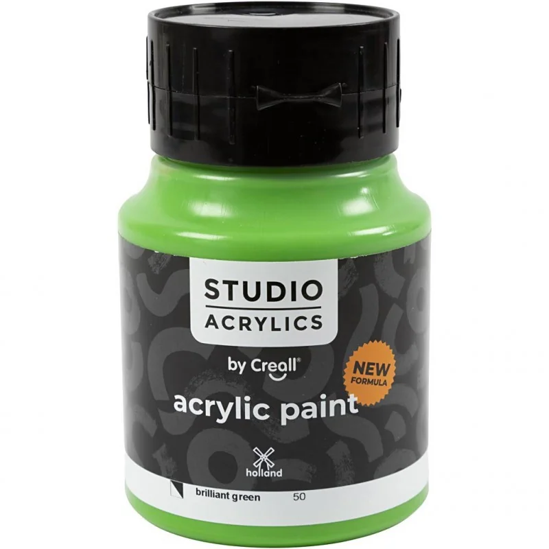 Peinture acrylique Creall Studio, brilliant green (50), semi opaque, 500 ml/ 1 flacon