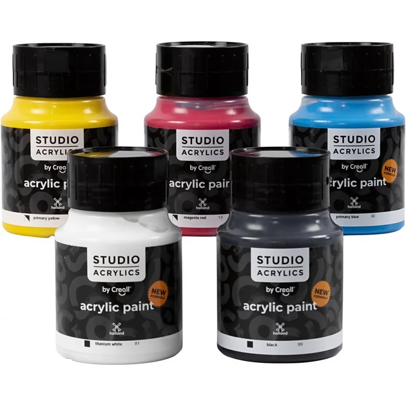 Peinture acrylique Creall Studio, couleurs assorties, 5x500 ml/ 1 Pq.