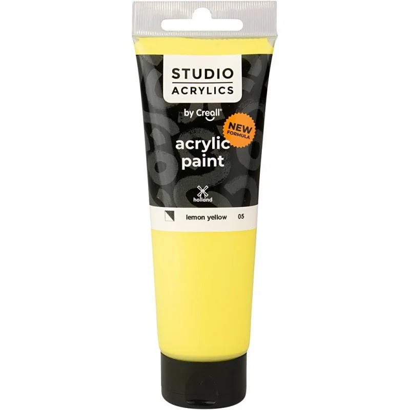 Peinture acrylique Creall Studio, lemon yellow (05), semi opaque, 120 ml/ 1 flacon