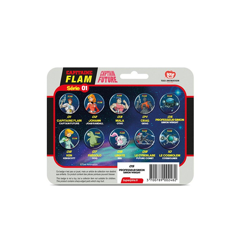 Capitaine Flam Badge Blister Professeur Simon 5,6cm