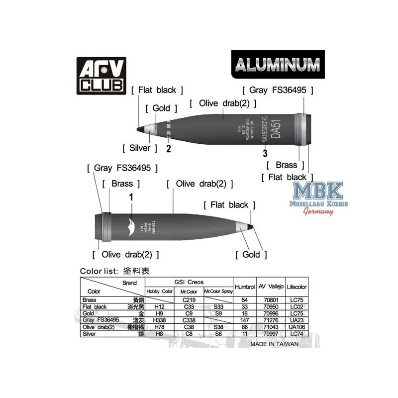 Obus d'artillerie en aluminium de 155 mm M1122 et M454