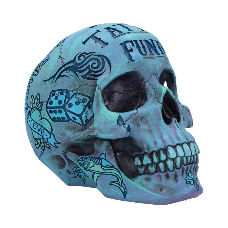 BLUE TATTOO SKULL MONEY BOX