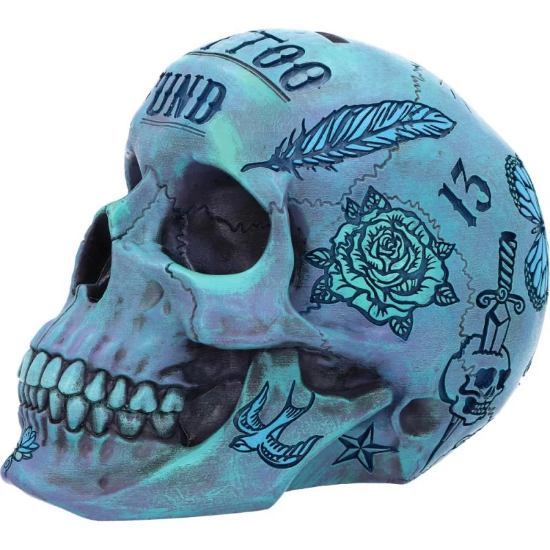 BLUE TATTOO SKULL MONEY BOX