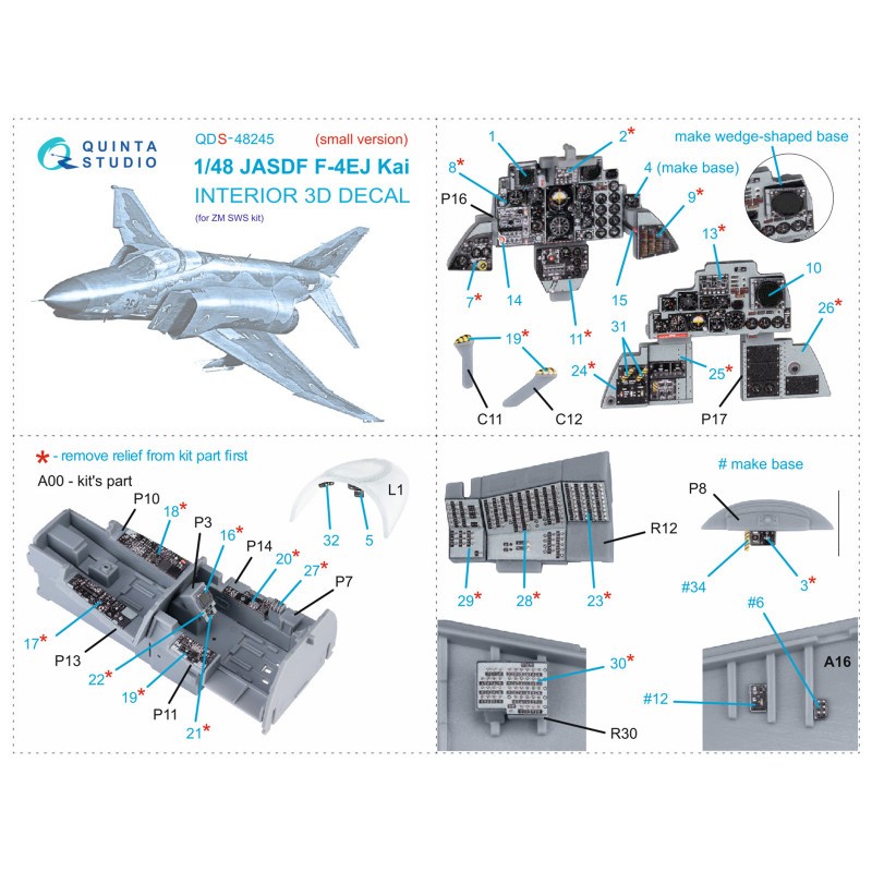 McDonnell F-4EJ Phantom Kai 3D-Printed & coloured Interior on decal paper(SMALL VERSION) (designed to be used with Zoukei-Mura k