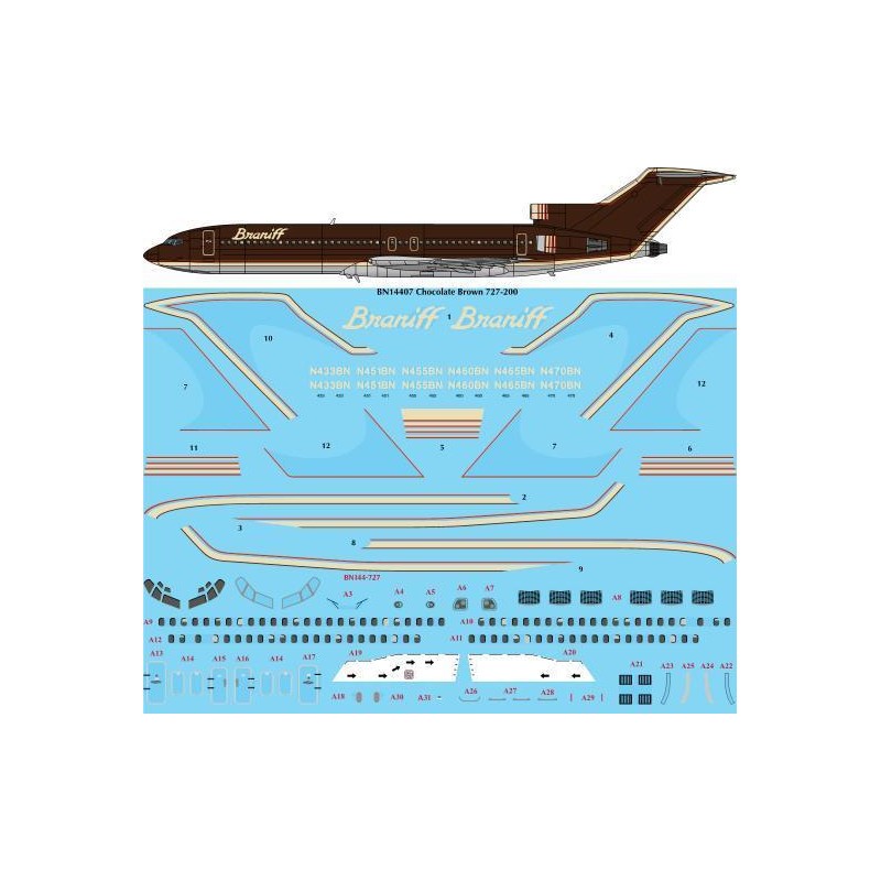 Ultra Chocolate Boeing 727-227 Screen printed decal