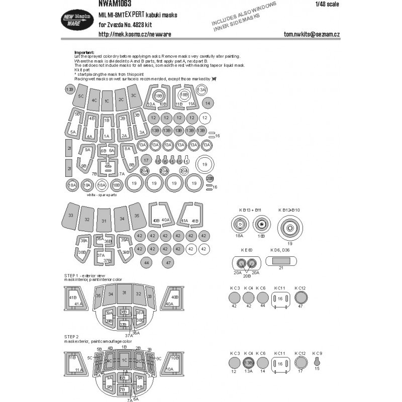 MIL MI-8MT EXPERT kabuki masks All windows including inner side masks, other clear parts, wheels, camouflage details (designed t