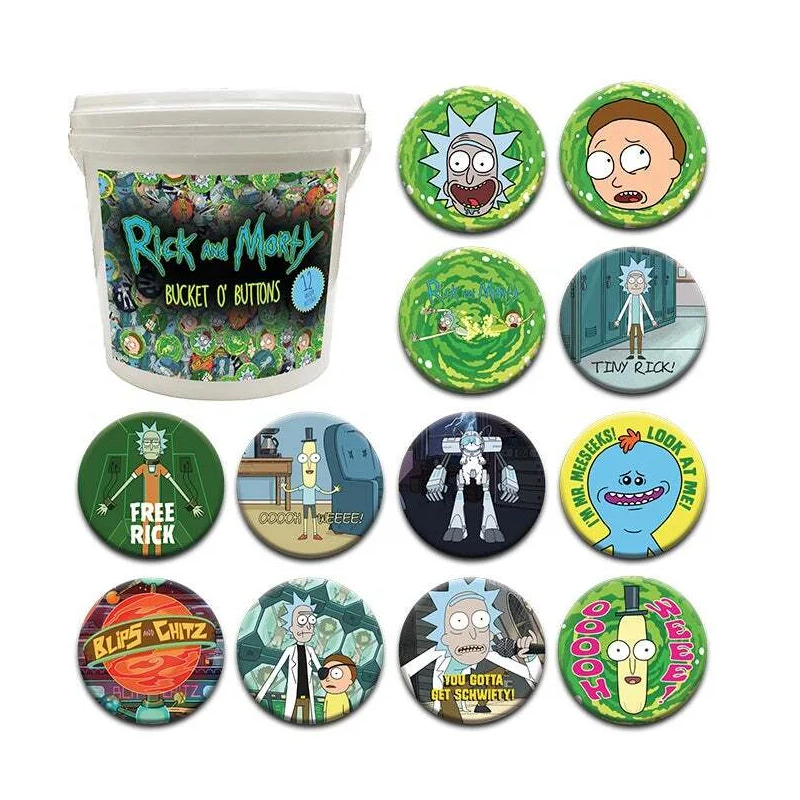 RICK ET MORTY- Seau de 144 Badges 3.2cm